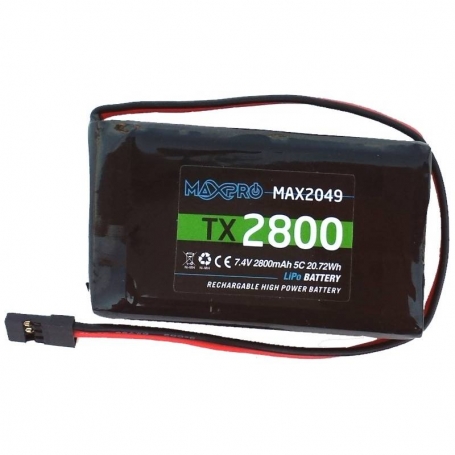 Radiosistemi Batteria Li-Po Maxpro 7,4V 2800mAh 5C per trasmettitori Futaba MAX2049 (art. MAX2048L)